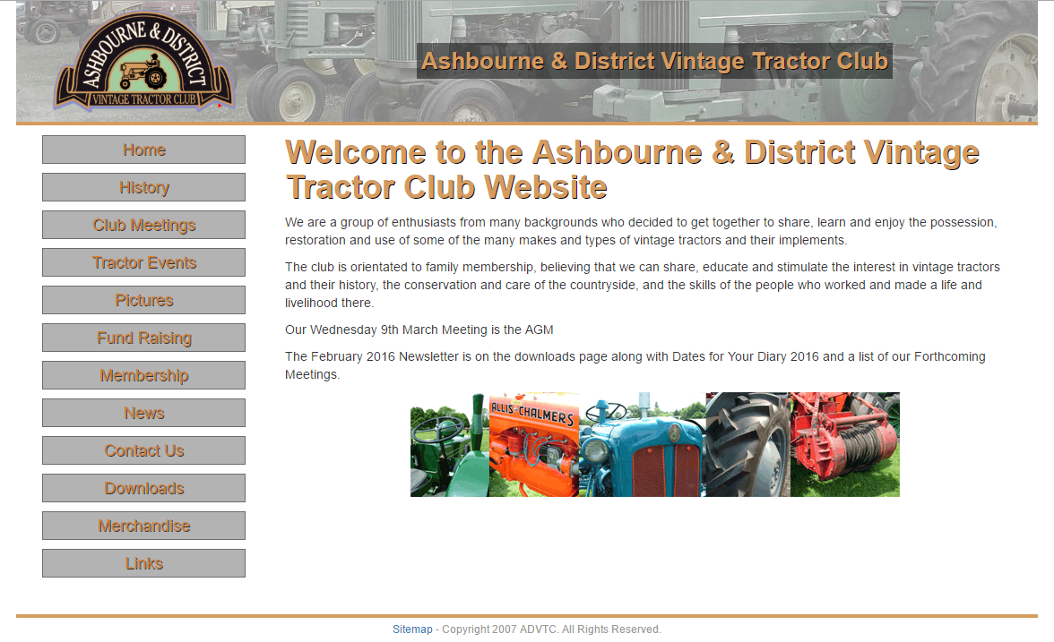 Screenshot of Ashbourne and District Vintage Tractor Club